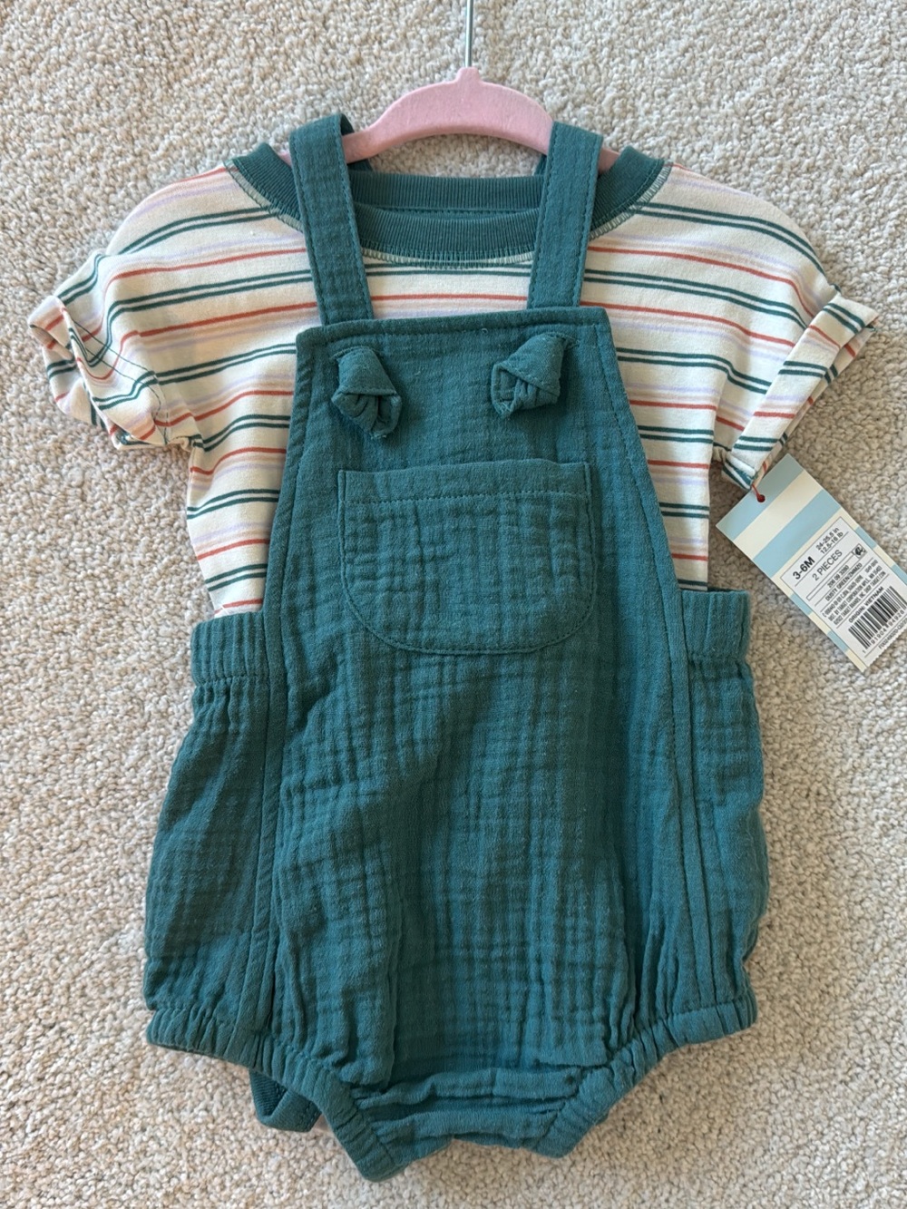 Cat & Jack Teal Green Gauze Overall Romper with Striped Tee